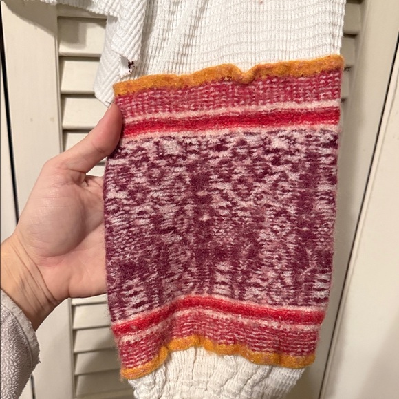 Free People White Long Sleeve Top with Multicolor Patterned Sleeves - Picture 4 of 6